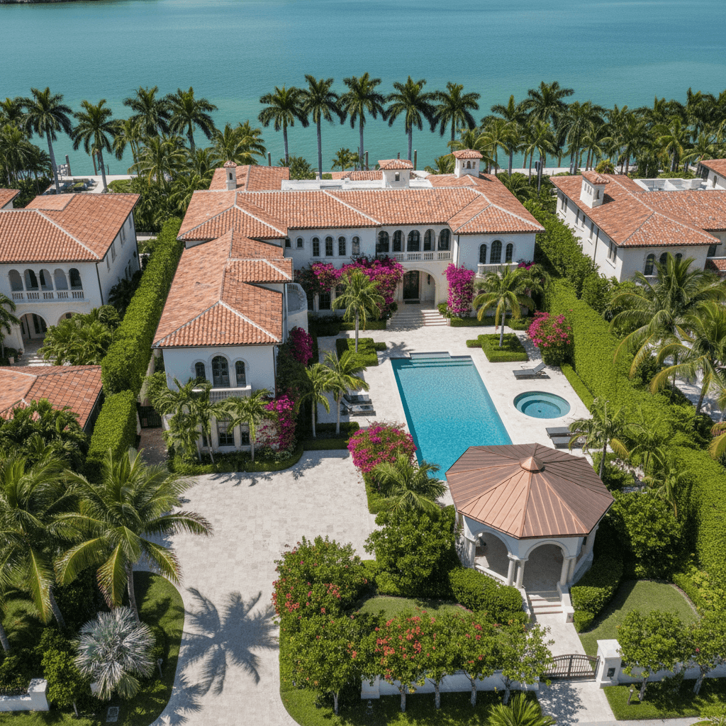 Barrel tile oceanfront mansion — Star Island