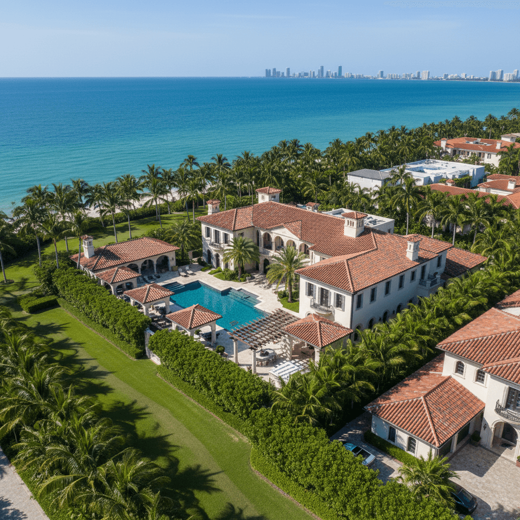 Fisher Island barrel tile estate with ocean views